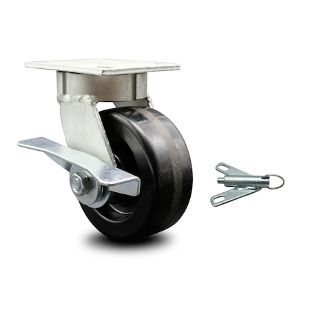 Service Caster 5 Inch Kingpinless Phenolic Wheel Swivel Caster with Brake and Swivel Lock SCC SCC-KP30S520-PHR-SLB-BSL